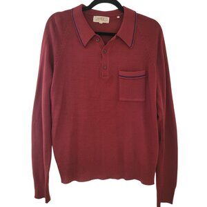 70s GIMBELS Mens Vintage Casual Long Sleeve Knit Pullover Burgundy/Maroon MEDIUM